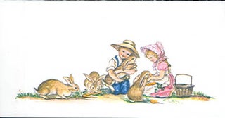 Item #22740 Art in Correspondence [2] " Children with 4 bunnies"