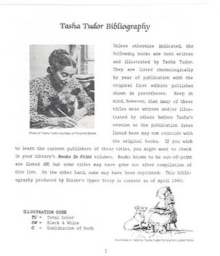 Item #25529 [THE LETTER] TASHA TUDOR BIBLIOGRAPHY FROM ELAINE'S UPPER STORY. Elaine Hollabaugh
