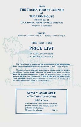Item #26276 The 1984-1985 PRICE LIST OF TASHA TUDOR ITEMS CURRENTLY AVAILABLE. The Tasha Tudor...