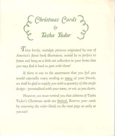 Item #27643 CHRISTMAS CARDS BY TASHA TUDOR [1951] IRENE DASH GREETING CARD ORDER FORM