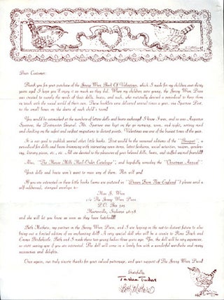 Item #27744 "DEAR CUSTOMER:" THANK YOU LETTER FROM JENNY WREN PRESS, April, 1989