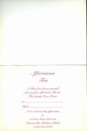 JWP [TPI] INVITATION TO TEA PARTY AT JENNY WREN PRESS Ca. 1990