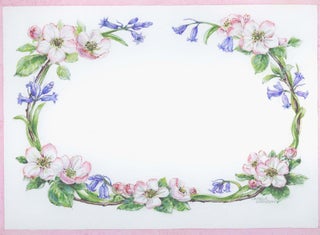 Item #29649 Floral oval of apple blossoms and purple gentians within a 1cm. pink rectangular...
