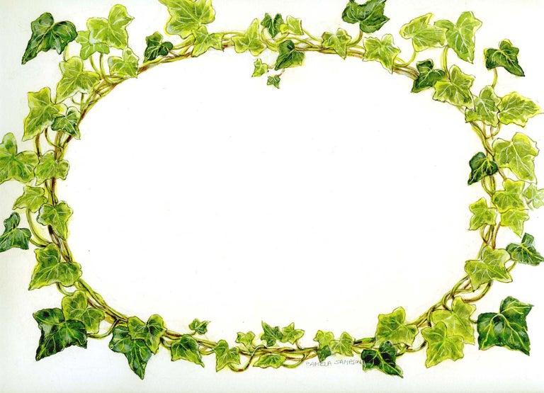 Item #29653 Oval border of English ivy with a blank center. Pamela Sampson.