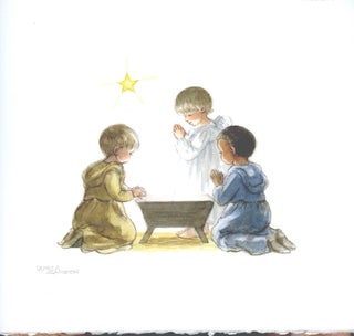 Item #29655 3 children in a manger tableau. Pamela Sampson