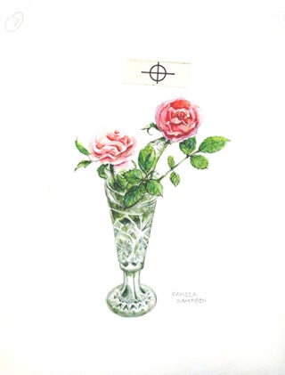 Item #29661 Crystal vase with 2 red roses. Pamela Sampson
