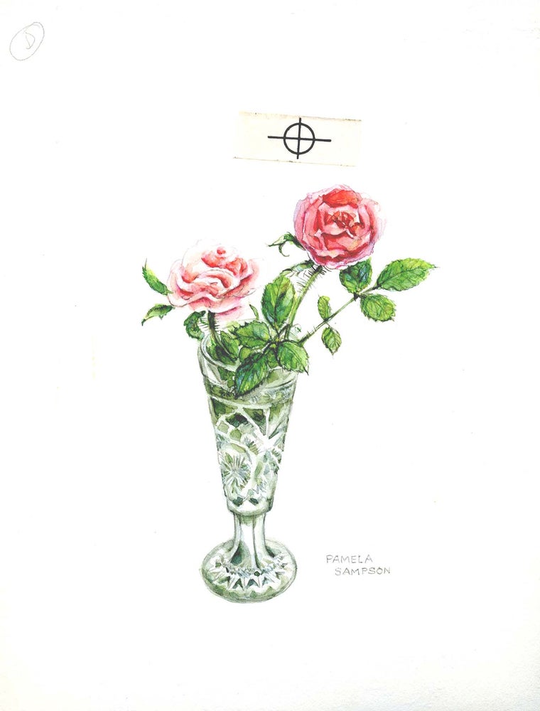 Item #29661 Crystal vase with 2 red roses. Pamela Sampson.