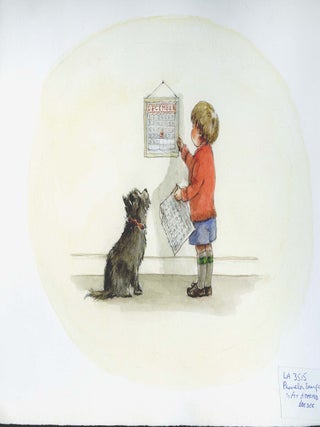 Item #29668 Boy tearing off calendar page for November showing us December. Pamela Sampson