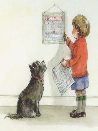 Boy tearing off calendar page for November showing us December.