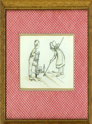 Item #29694 BOY AND GIRL PREPARING GARDEN. Tasha Tudor