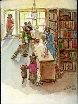 Item #29965 Book shop with racoons. BOOKPLATE